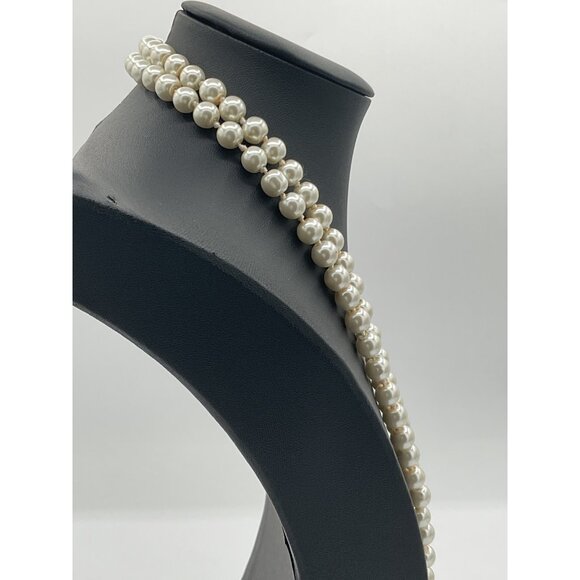 Double Strand Faux Pearl Necklace 29" Long - Picture 4 of 5